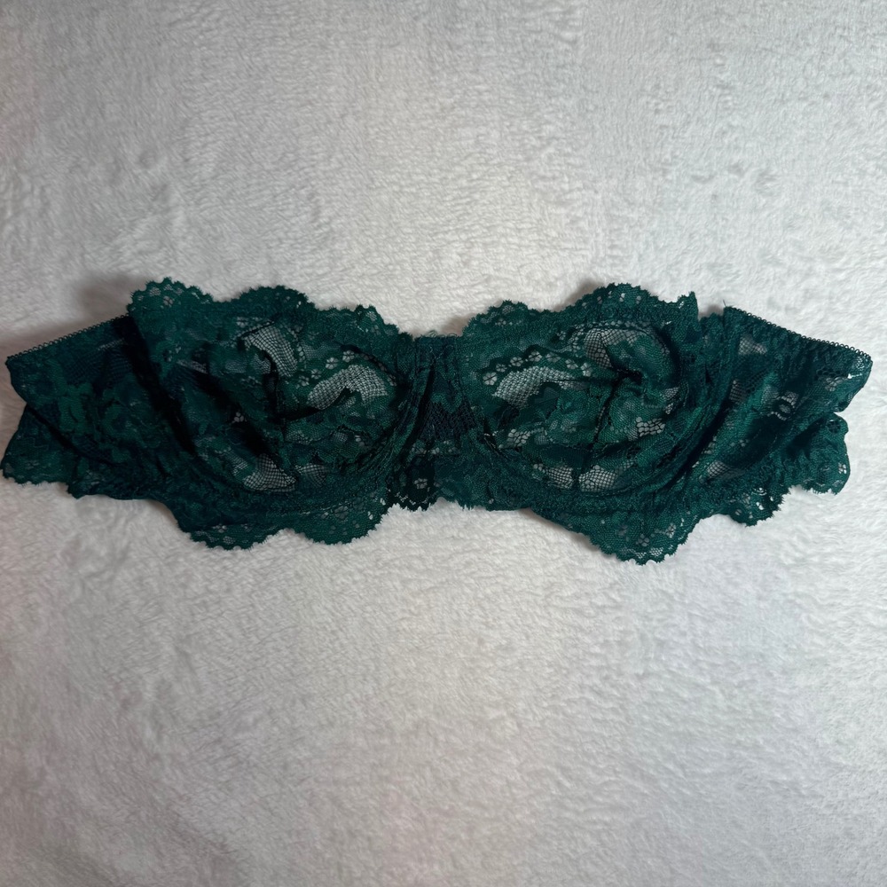 Unbranded Green Lace Strapless Bandeau Bra Underwire Strappy Back XL